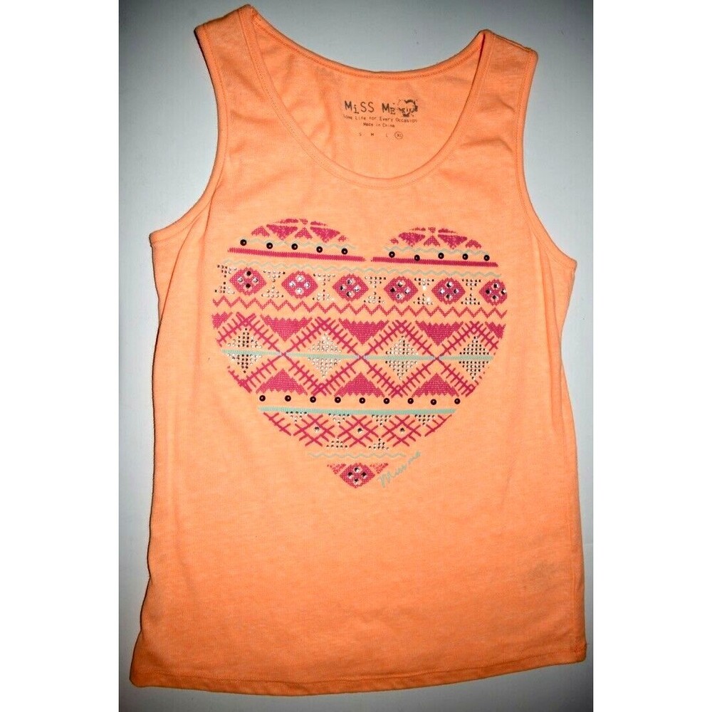 EUC MISS ME GIRLS ORANGE HEART AZTEC PRINT TANK TOP SIZE XL